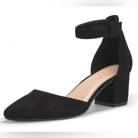Black Block Heel Pointed Toe Pumps - Picture 5 of 5